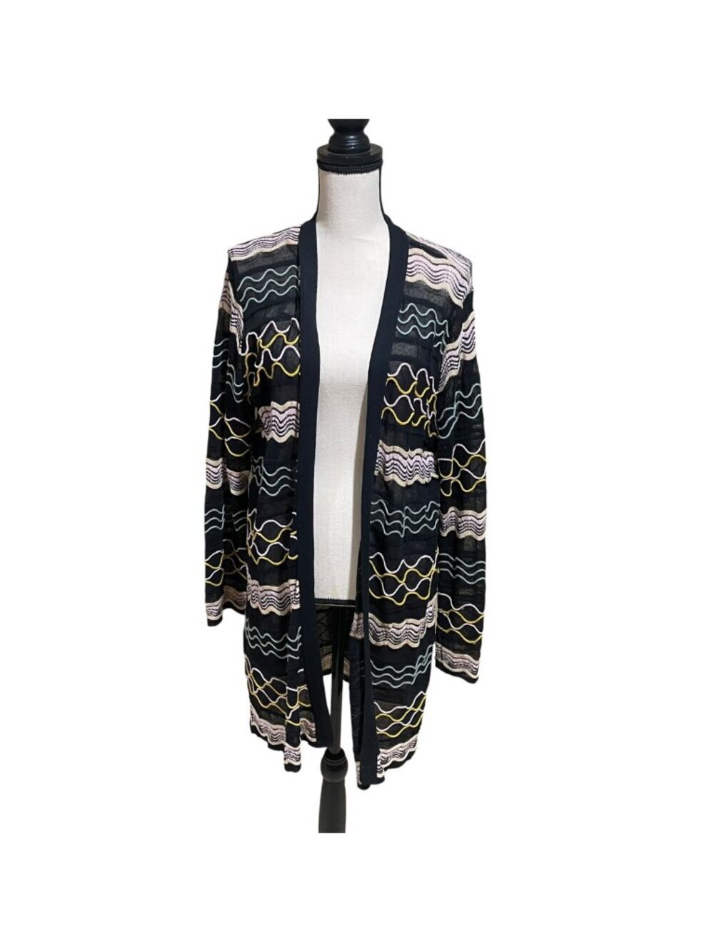 M Missoni black pattered knit work open front cardigan